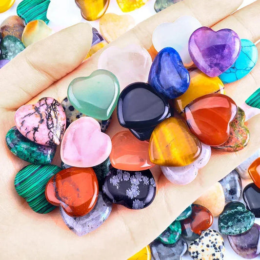 10/20/30PCS Heart-Shaped Natural Crystal Stones – 20mm Amethyst, Agate & Mineral Specimens for Healing & Decor
