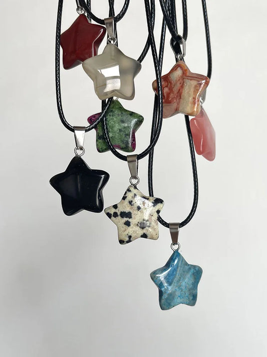 Trendy Natural Stone Hexagon Crystal Pendant Necklace – Rose Quartz, Opal, Fluorite & More