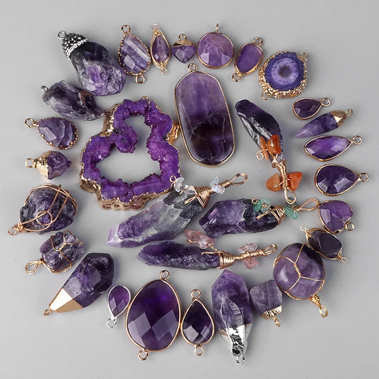 Natural Amethyst Slice Pendant – Irregular Purple Quartz Crystal Charm for DIY Jewelry Making