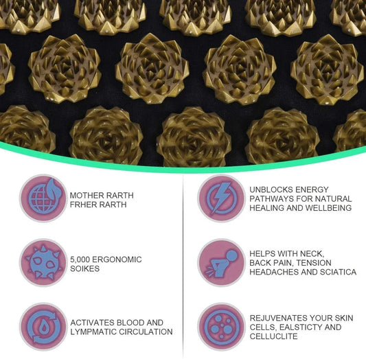 Acupressure Yoga Mat & Kuznetsov's Applicator Cushion – Sensi Massage Body Needles with Spikes